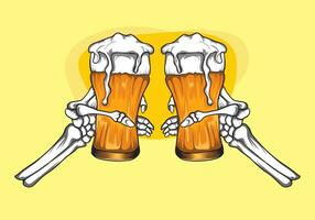 scheletro mano Tenere birra bicchiere vettore illustrazione