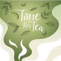 tempo per il tè con foglie sul disegno vettoriale di fumo