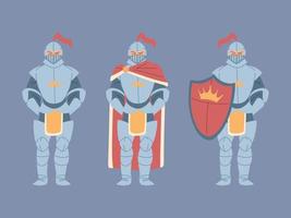 set di cavalieri medievali in armatura vettore