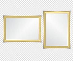 cornice incandescente lucida oro con ombre isolate su sfondo trasparente. bordo realistico in stile vintage di lusso in oro, foto, banner. illustrazione - vettoriale