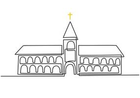grande chiesa continua un disegno vettoriale minimalista a una linea. simbolo cristiano segno isolato uno sfondo bianco.