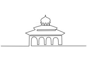 moschea continua un disegno a tratteggio vettoriale design minimalista. segno simbolo islamico isolato uno sfondo bianco.