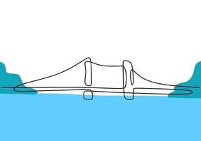 gigantesco ponte sul fiume. continua una linea di disegno del ponte. stile minimalista moderno semplice isolato su priorità bassa bianca. vettore