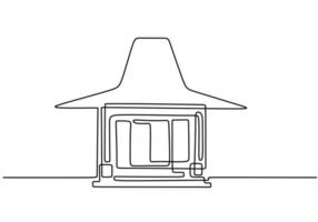continua una linea di edificio tradizionale giavanese. casa classica in un'unica linea isolata su sfondo bianco. vettore