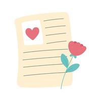 lettera con messaggio floreale amore e romanticismo in stile cartone animato vettore
