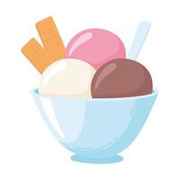 palline di gelato in una ciotola, icona di cartone animato di latticini di latte vettore