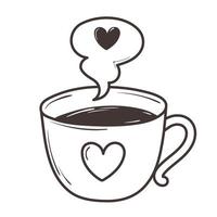 tazza di caffè amore cuore romantico doodle design icona vettore