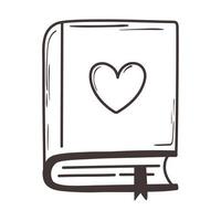 libro con cuore in copertina amore romantico disegno icona scarabocchio vettore