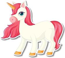 simpatici adesivi unicorno con un personaggio dei cartoni animati unicorno rosa vettore