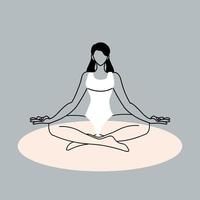giovane donna che medita, donna che fa yoga nella posizione del loto vettore