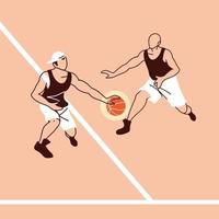 due giocatori di basket uomini con disegno vettoriale palla ball