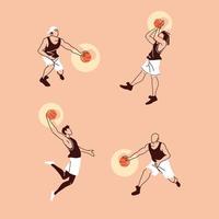 uomini di giocatori di basket con disegno vettoriale di palle