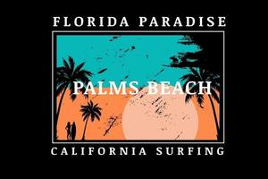 florida paradise palms beach california surf colore verde e arancione vettore
