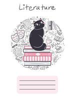 copertina per un' cartella di lavoro per un' scuola soggetto di letteratura con carino gatto. vettore