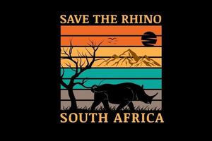 salva il rinoceronte sudafrica colore giallo arancio e verde vettore