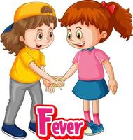 il personaggio dei cartoni animati di due bambini non mantiene la distanza sociale con il carattere febbre isolato su sfondo bianco vettore