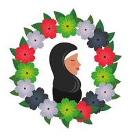 profilo di donna islamica con burka tradizionale in ghirlanda floreale vettore