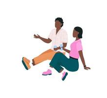 coppia afroamericana sul personaggio senza volto del vettore di colore piatto da picnic