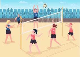 persone che giocano a pallavolo sulla spiaggia illustrazione vettoriale di colore piatto beach