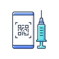 codice qr per la vaccinazione icona colore rgb. smartphone pass per turisti vaccinati. ID mobile per il trattamento del covid. documenti online per l'immunizzazione. assistenza sanitaria, medicina. illustrazione vettoriale isolato