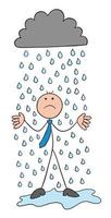sta piovendo stickman uomo d'affari personaggio che si bagna e infelice fumetto illustrazione vettoriale
