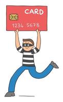 cartone animato ladro uomo ha rubato la carta di credito e corre illustrazione vettoriale