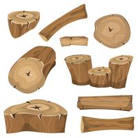 Set di tronchi, tronchi e tavole di legno vettore