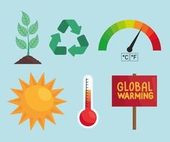 sei icone del riscaldamento globale vettore