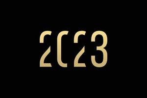 2023 nuovo anno oro logo design su nero sfondo. vacanza saluto carta, invito, calendario, festa striscione. vettore illustrazione eps 10.