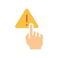indice dito toccare triangolo avvertimento simbolo con esclamazione marchio dentro per no gestire mano cartello. dito, gesto, mano, interazione, avvertimento icona vettore illustrazione pieno schema stile. eps10