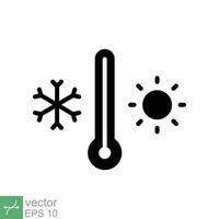 tempo metereologico temperatura termometro icona. semplice solido stile cartello per ragnatela e app. termometro con freddo e caldo simbolo. glifo vettore illustrazione isolato su bianca sfondo. eps 10.