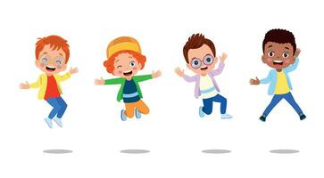 contento scuola bambini saltare vettore illustrazione isolato