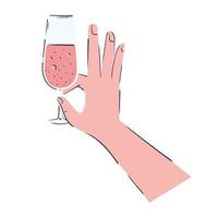 mano con l'icona del compleanno della tazza di vino vettore