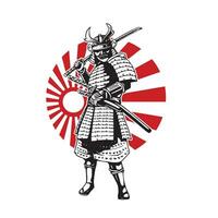 guerriero samurai con sole rosso vettore