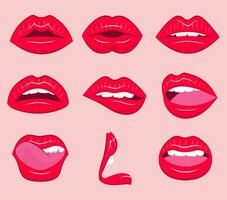 labbra illustrazione impostare. bellissimo sexy rosso labbra vettore