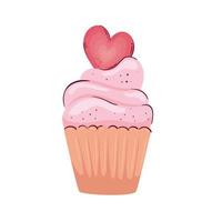 cupcake dolce con icona amore cuore vettore