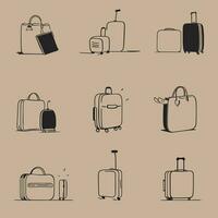 collezione di valigie nel il stile di linea arte. bagaglio icone impostare. vettore