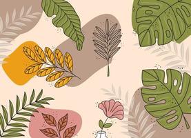 foglie e colori piante sfondo modello stile boho vettore