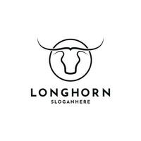Longhorn Toro bufalo mucca testa Toro logo design creativo idea con cerchio vettore