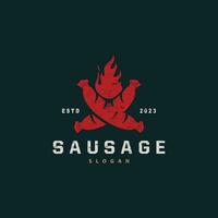 salsiccia logo, vettore carne forchetta e il salsiccia cibo, ristorante ispirazione disegno, Vintage ▾ retrò rustico