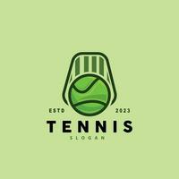 tennis logo disegno, torneo sport, palla e racchetta vettore semplice silhouette illustrazione