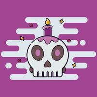 Halloween cranio con candela carino orrore piatto design icona vettore