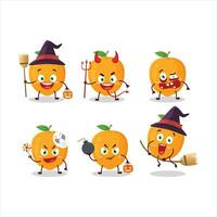 Halloween espressione emoticon con cartone animato personaggio di arancia frutta vettore