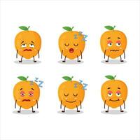 cartone animato personaggio di arancia frutta con assonnato espressione vettore