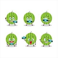 fotografo professione emoticon con verde anguria cartone animato personaggio vettore