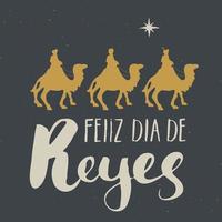 feliz dia de reyes, happy day of kings, lettering calligrafico. design tipografico di saluti. lettere di calligrafia per auguri di vacanza. illustrazione di vettore del testo dell'iscrizione disegnata a mano