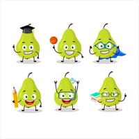 scuola alunno di verde Pera cartone animato personaggio con vario espressioni vettore