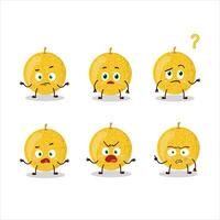 cartone animato personaggio di giallo melone con che cosa espressione vettore