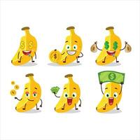 Banana cartone animato personaggio con carino emoticon portare i soldi vettore
