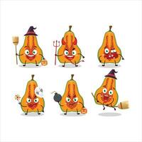 Halloween espressione emoticon con cartone animato personaggio di fetta di papaia vettore